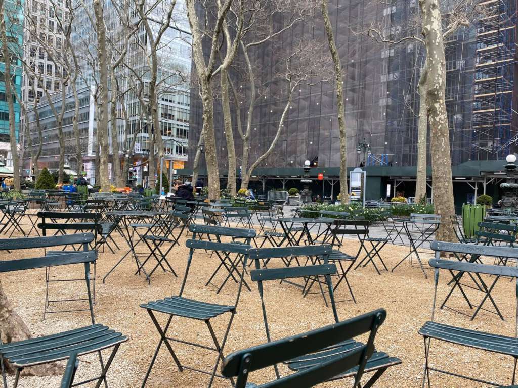 Empty Bryant Park, Manhattan, during the Coronavirus Social Distancing